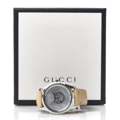 Gucci Stainless Steel Ostrich Mother of Pearl 38mm G-Timeless Cat Automatic Watch 8 of 8