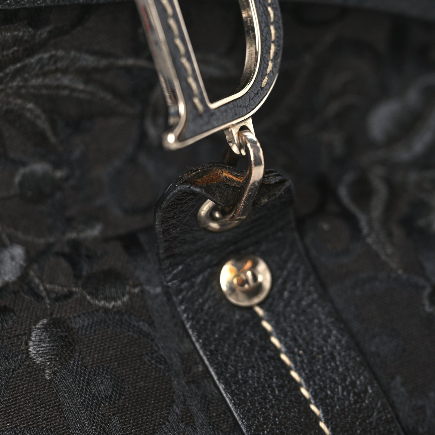 Monogram Vintage Flowers Frame Satchel Black