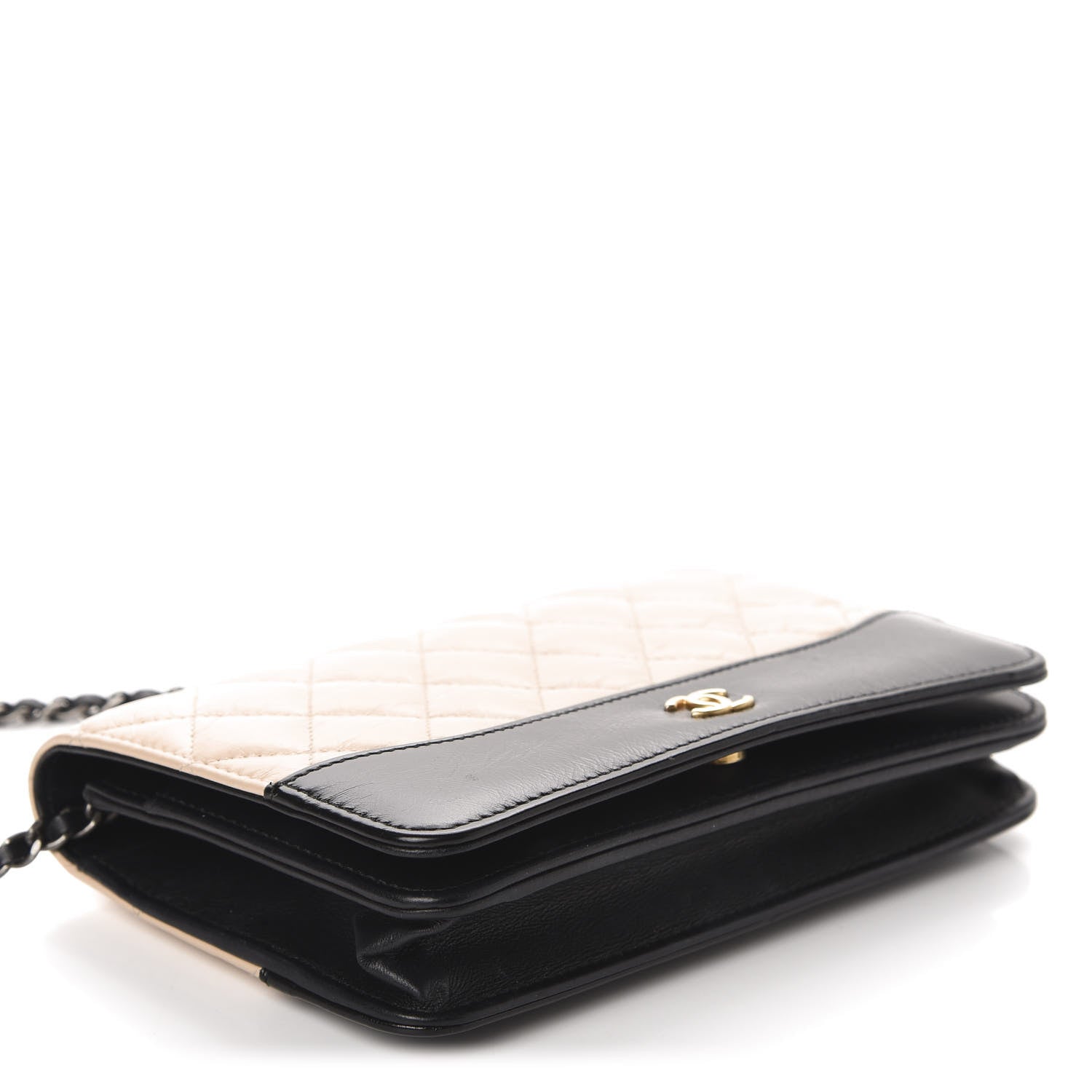Chanel Aged Calfskin Quilted Gabrielle Wallet On Chain WOC Beige Black 4 of 14