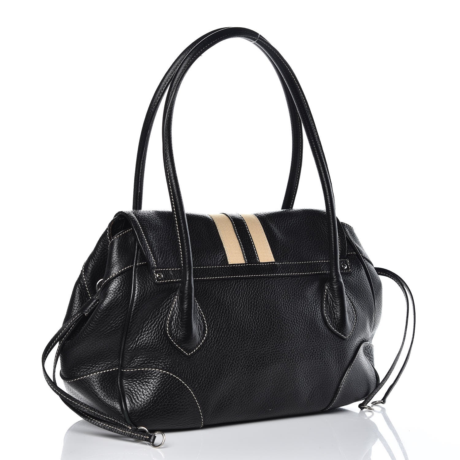 Prada Vitello Daino Stripe Shoulder Bag Black 3 of 15