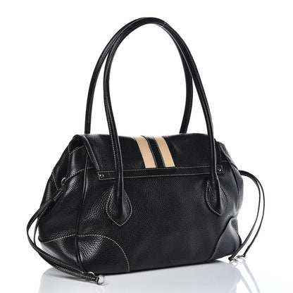 Prada Vitello Daino Stripe Shoulder Bag Black 3 of 15