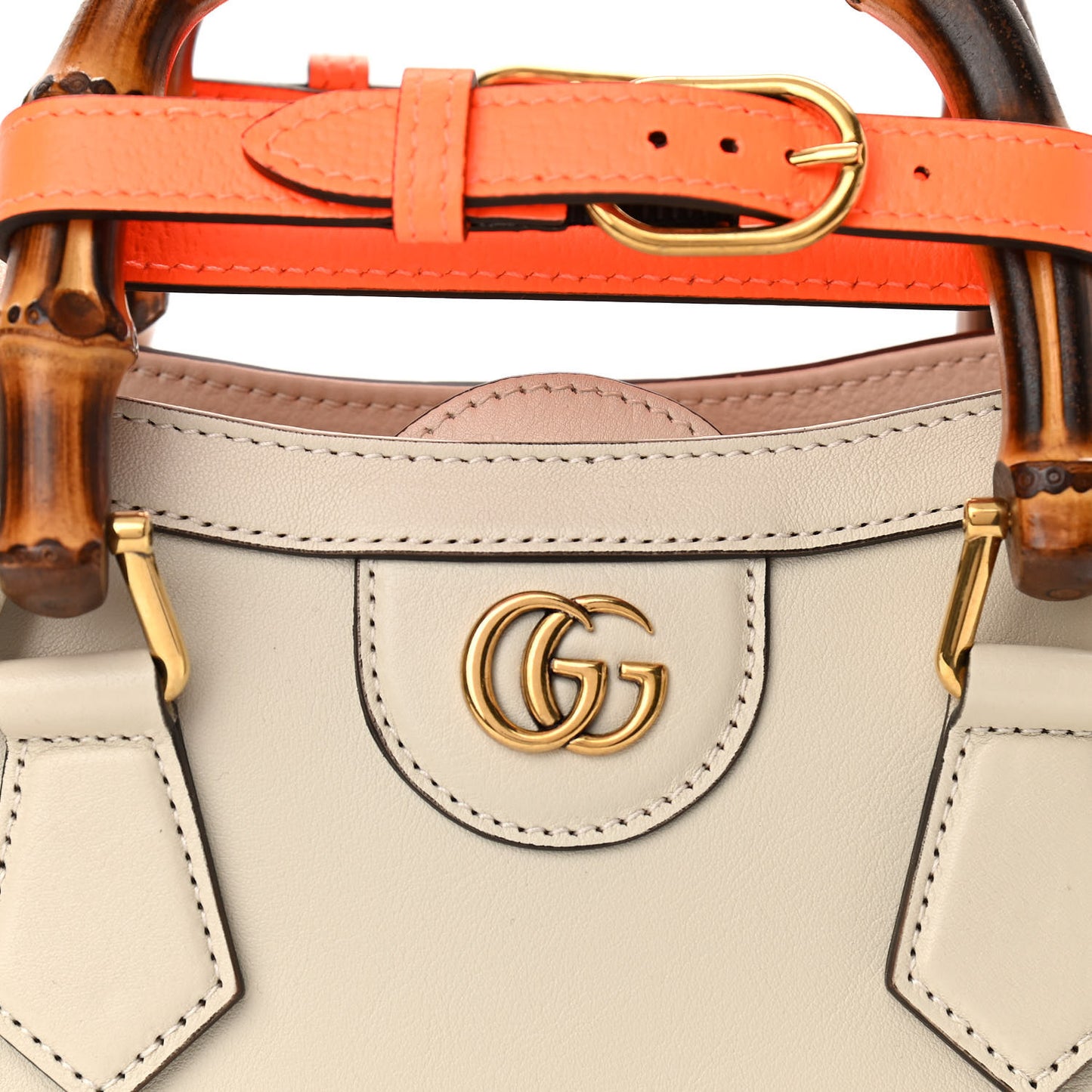 Wonka Grain Calfskin Mini Diana Tote Bag Mystic White Orange Fluo