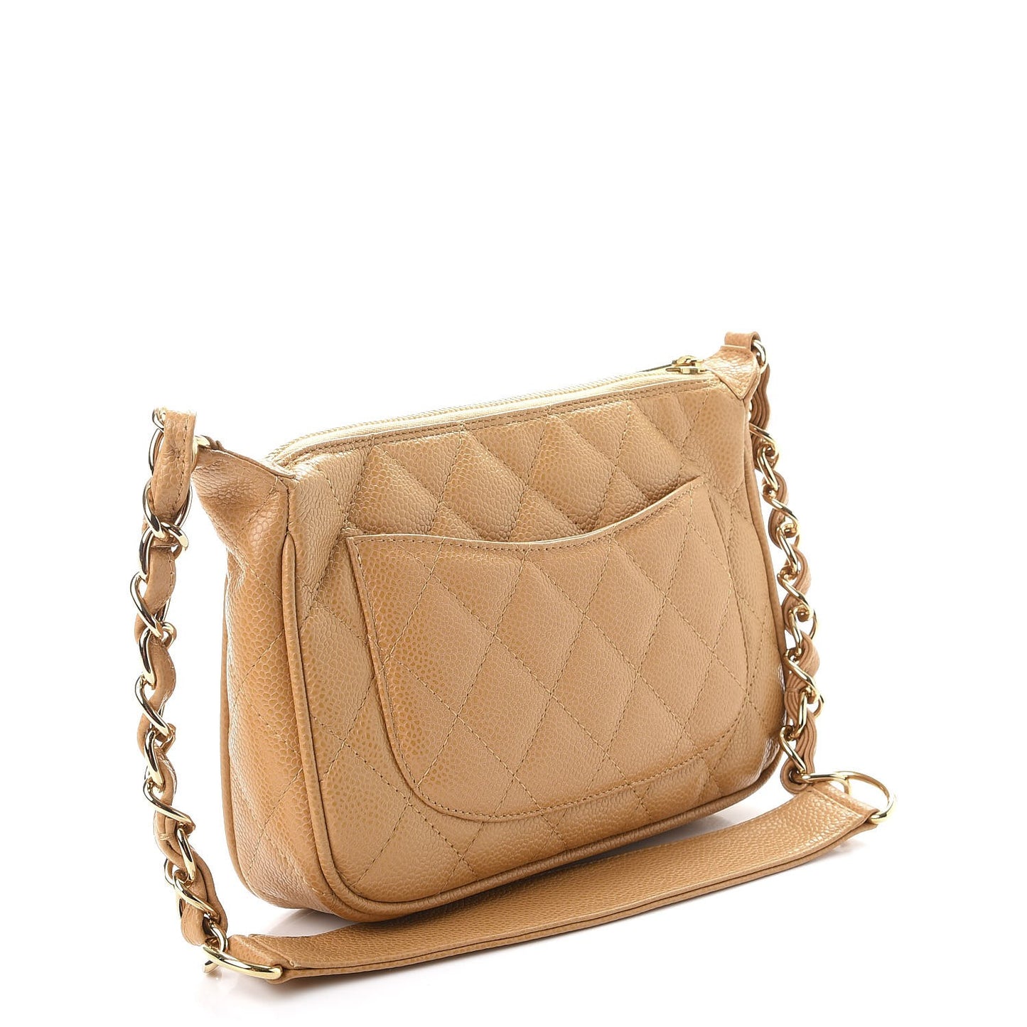 Caviar Quilted CC Shoulder Bag Beige
