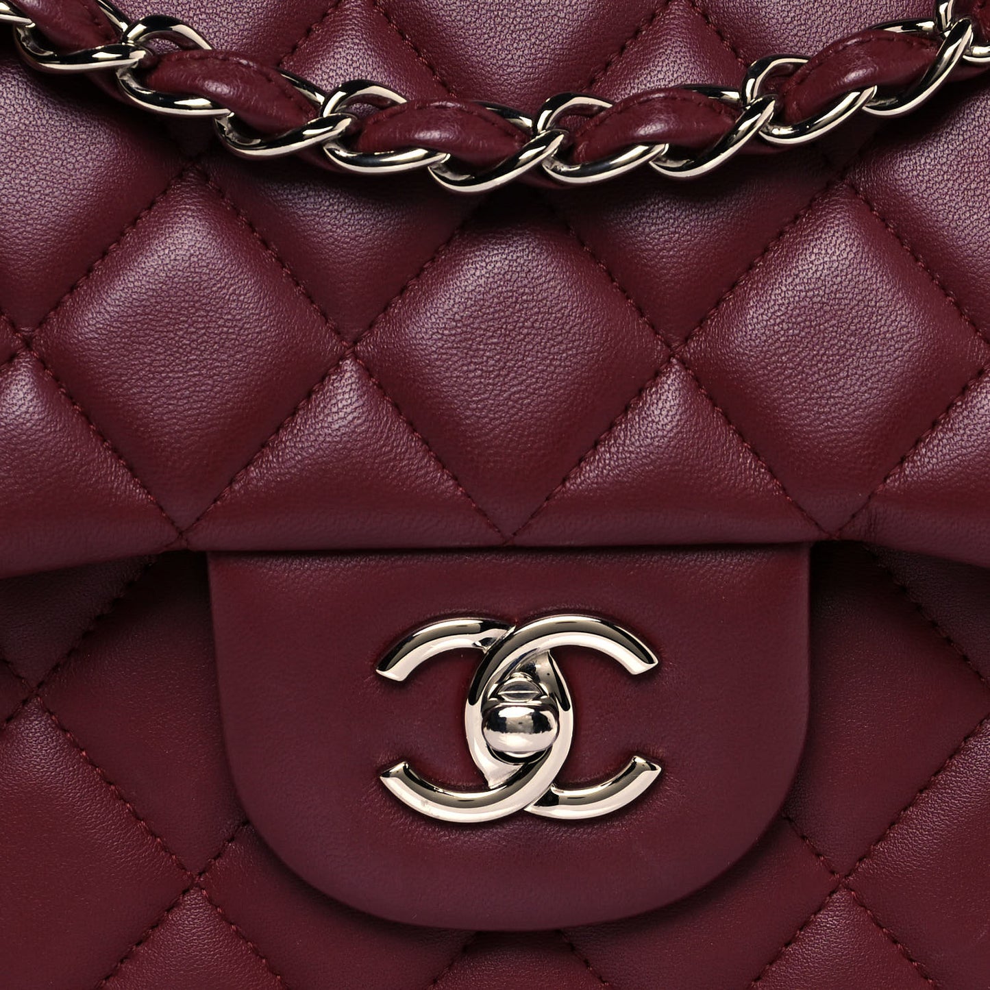 Lambskin Quilted Jumbo Double Flap Burgundy