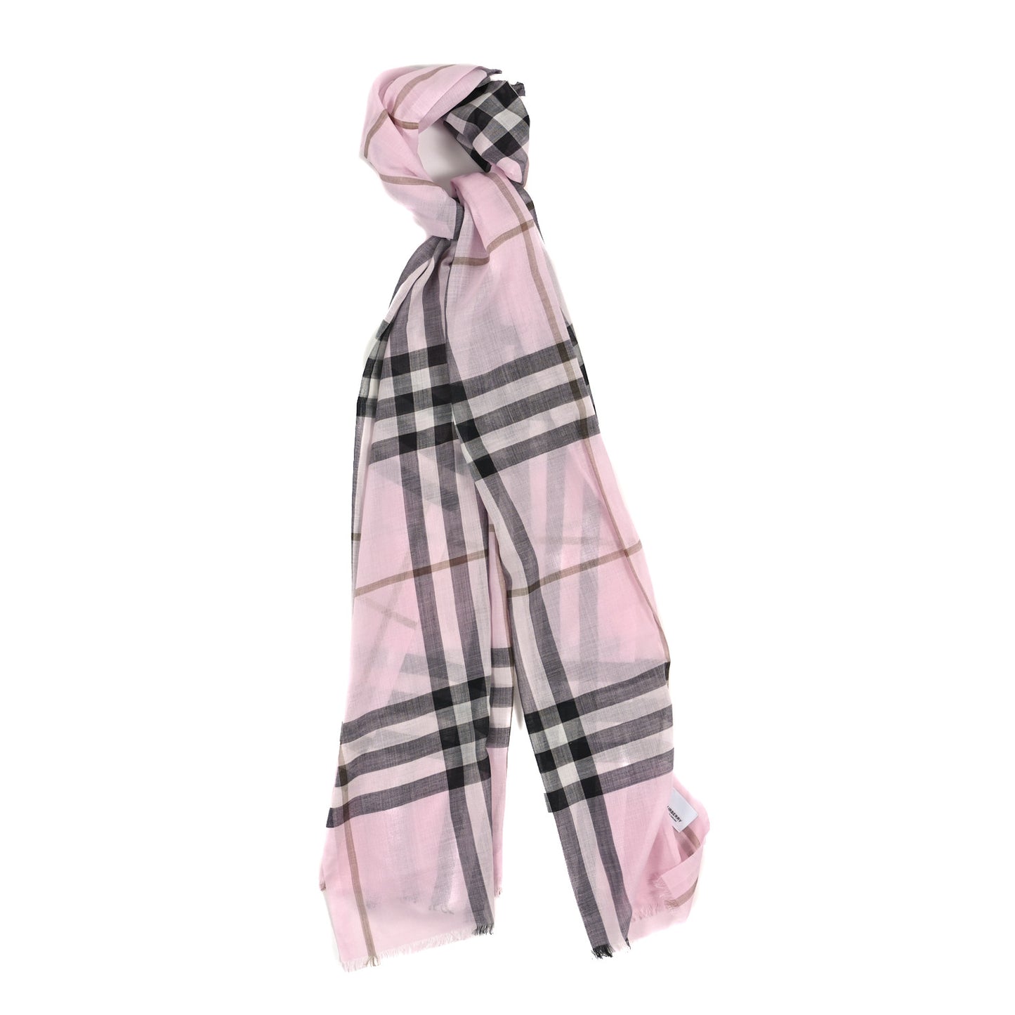 Wool Silk Gauze Giant Check Scarf Alabaster Pink