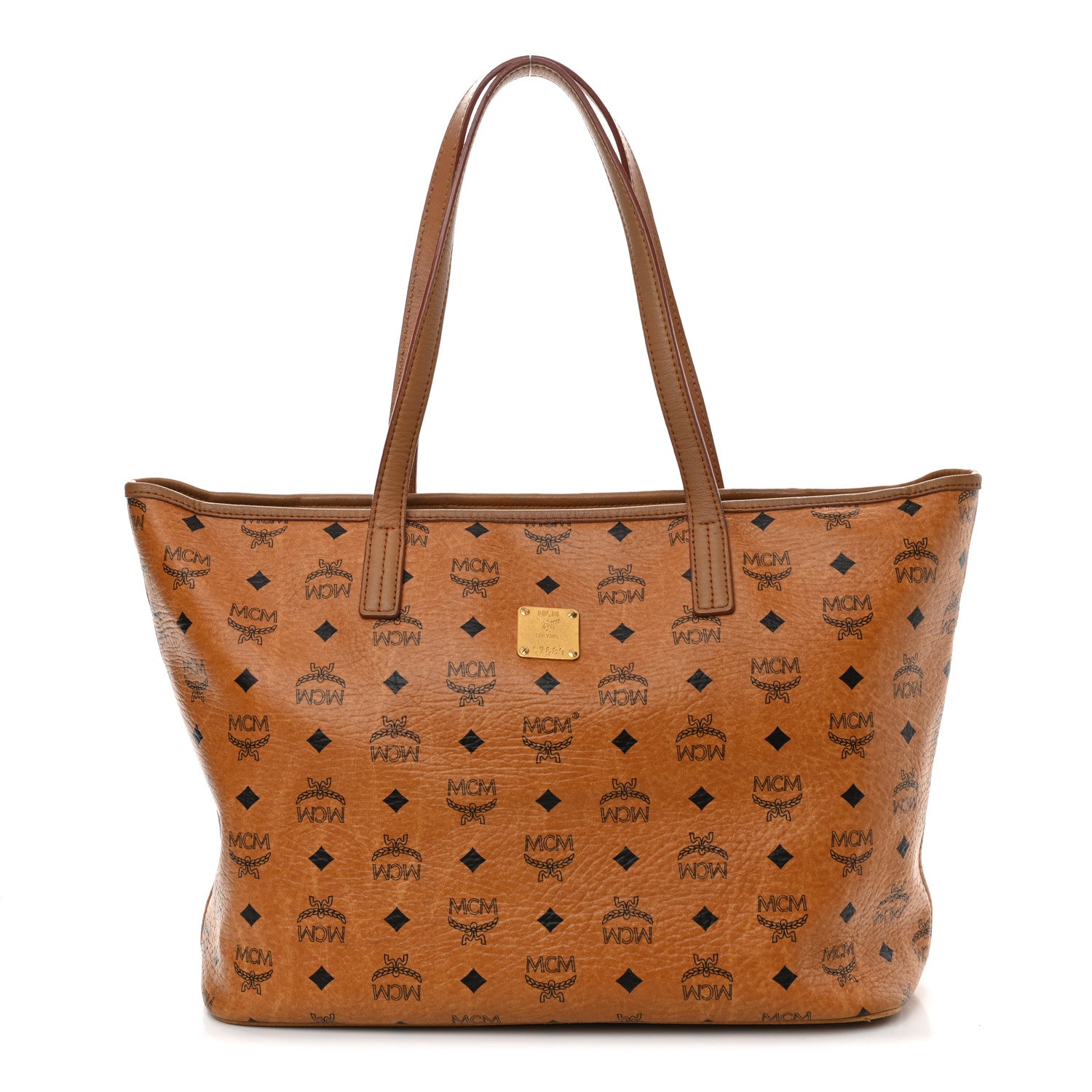 MCM Visetos Medium Anya Top Zip Shopper Tote Cognac 1 of 11
