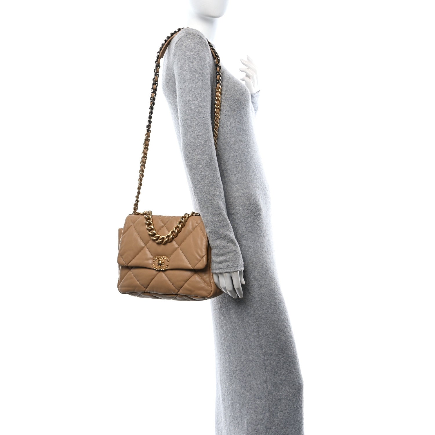 Chanel Lambskin Quilted Large Chanel 19 Flap Dark Beige 3 of 12