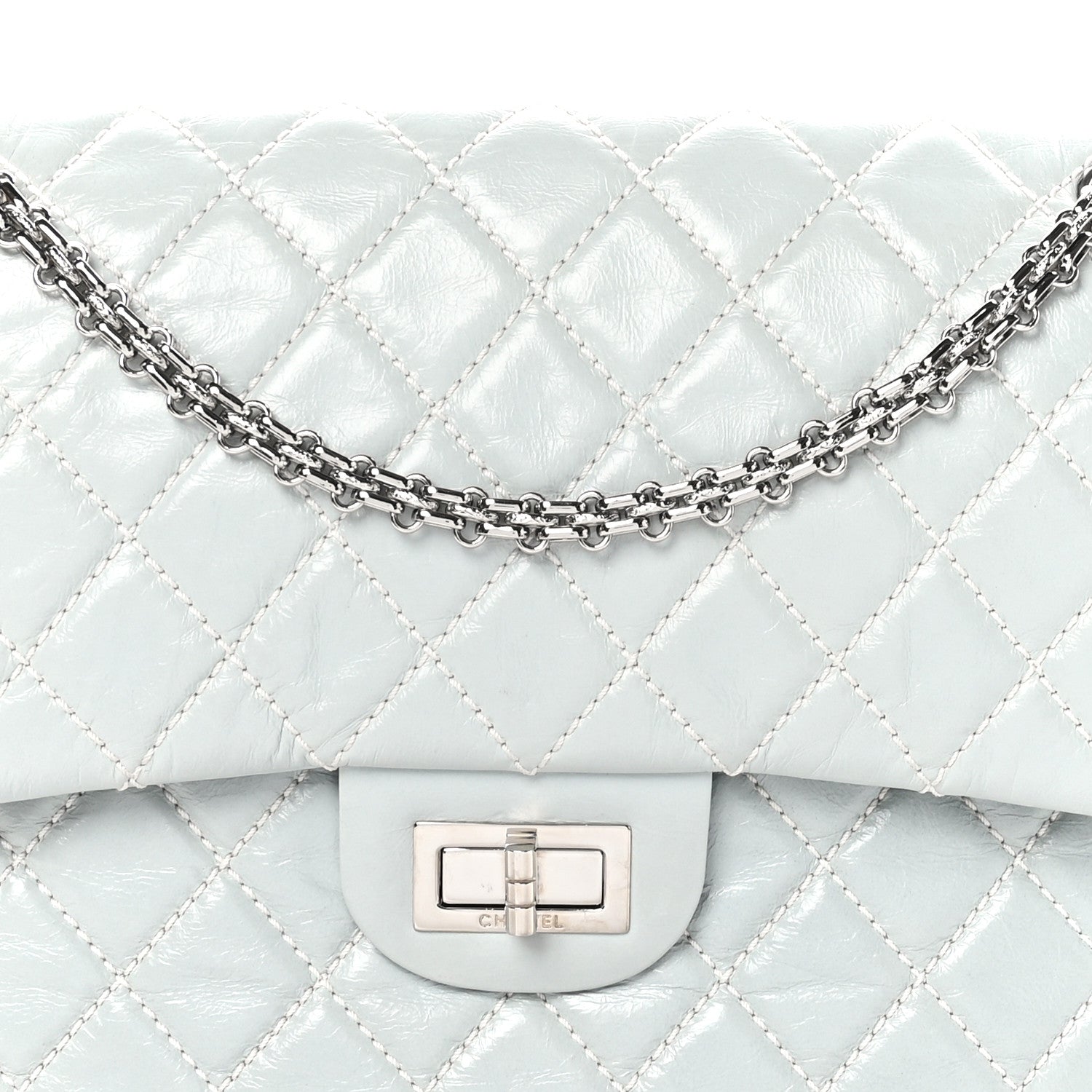 Chanel Glazed Calfskin Quilted Surpique 2.55 Reissue Flap Light Blue 8 of 10