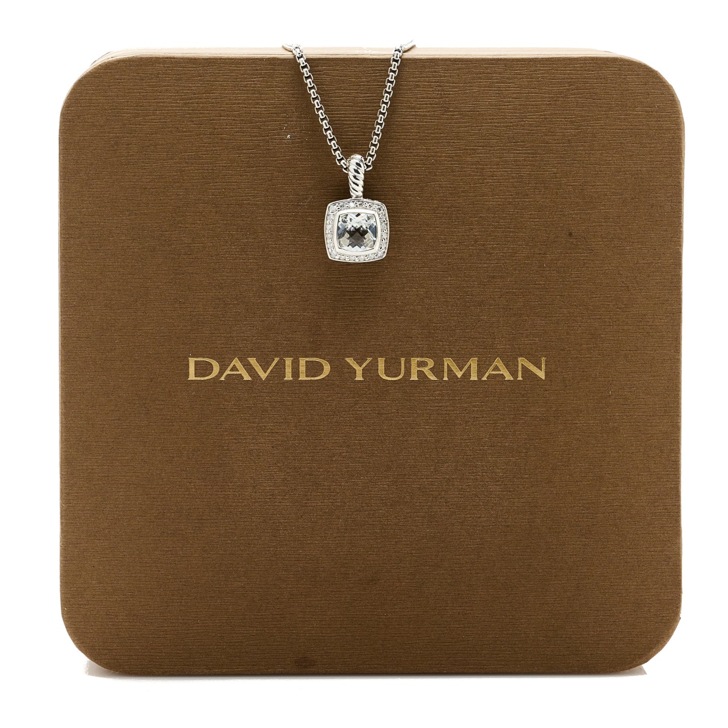 Sterling Silver Diamond White Topaz 7mm Petite Albion Pendant Necklace