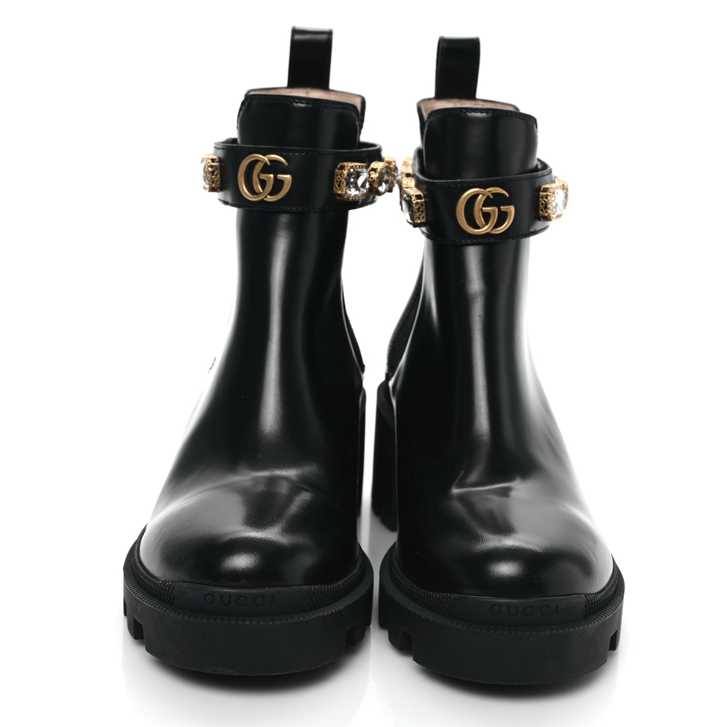 Calfskin Crystal GG Trip Chelsea Ankle Boots 38.5 Black