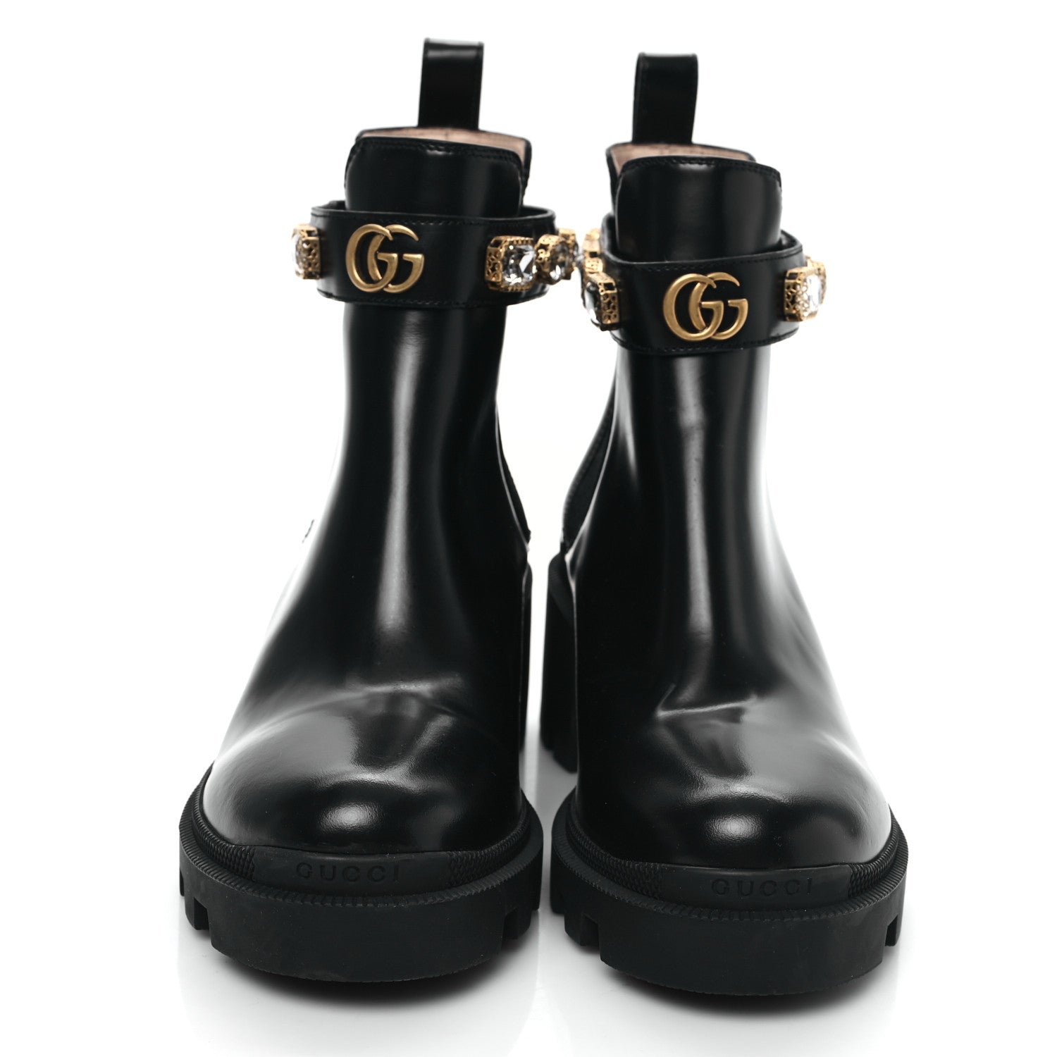 Gucci Calfskin Crystal GG Trip Chelsea Ankle Boots 38.5 Black 2 of 8