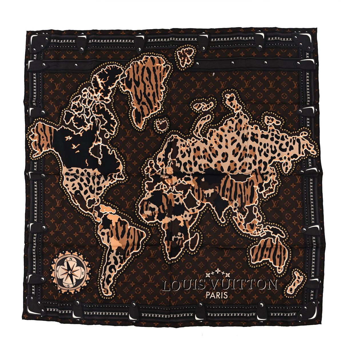 Silk Monogram LV World Square Scarf Brown