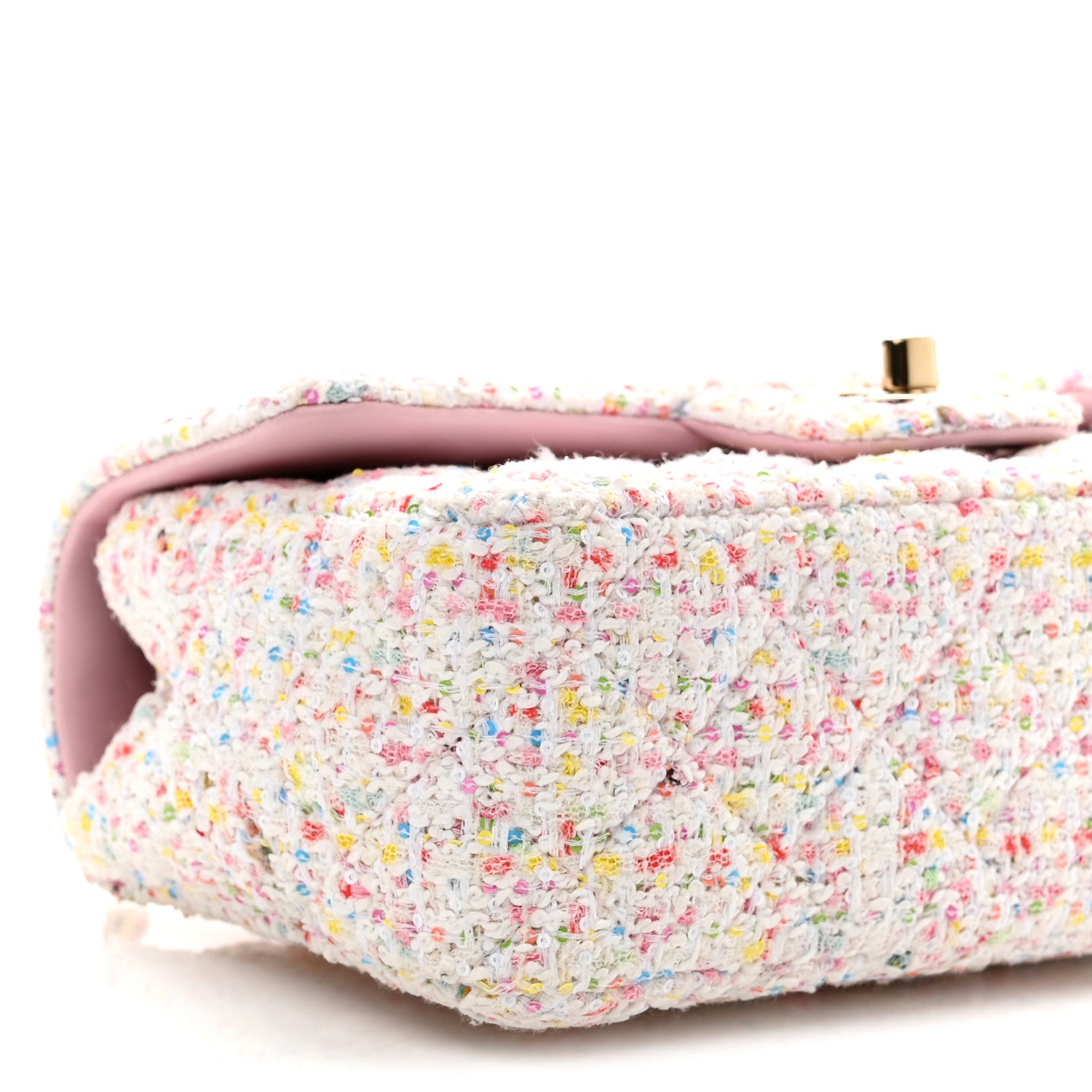 Chanel Tweed Sequin Quilted Mini Rectangular Flap White Pink Green Blue 9 of 11