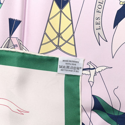 Hermes Silk Les Folies Du Ciel Scarf Rose Pale Vert Rouge 4 of 6