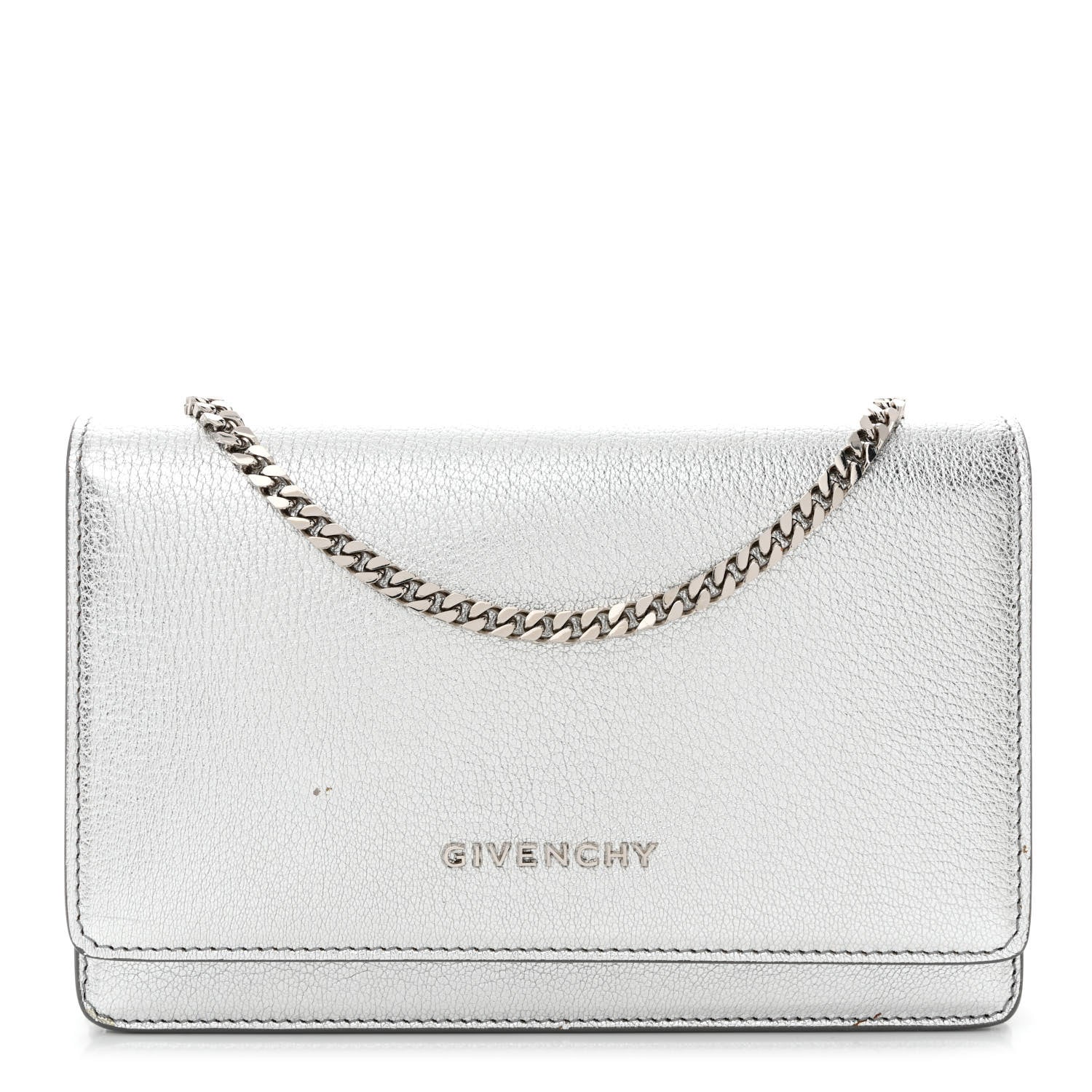 Givenchy Metallic Calfskin Pandora Chain Wallet Silver 1 of 13