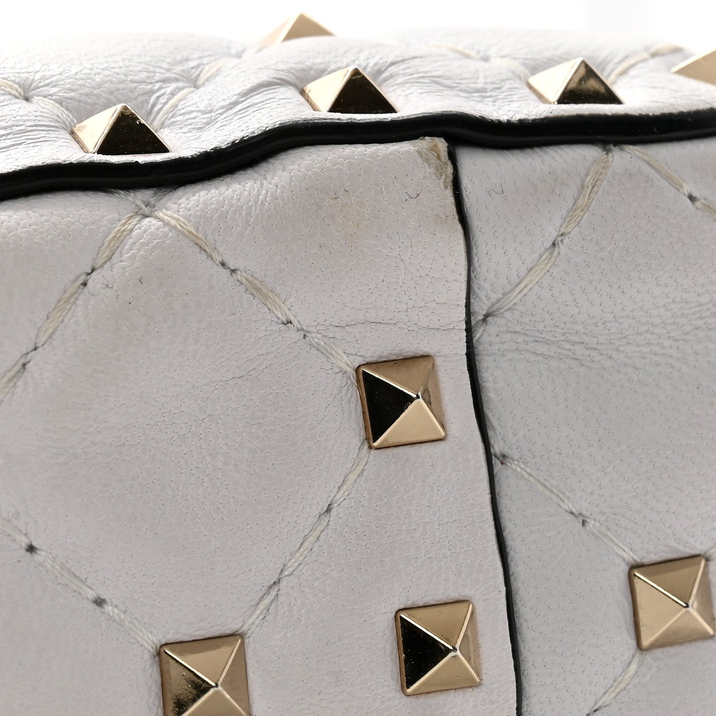 Lambskin VLTN Print Medium Rockstud Spike Shoulder Bag Optic White Black
