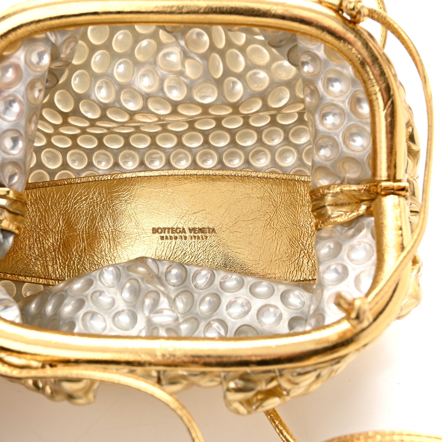 Bottega Veneta Metallic Fabric Bubble Wrap The Mini Pouch Gold 5 of 11