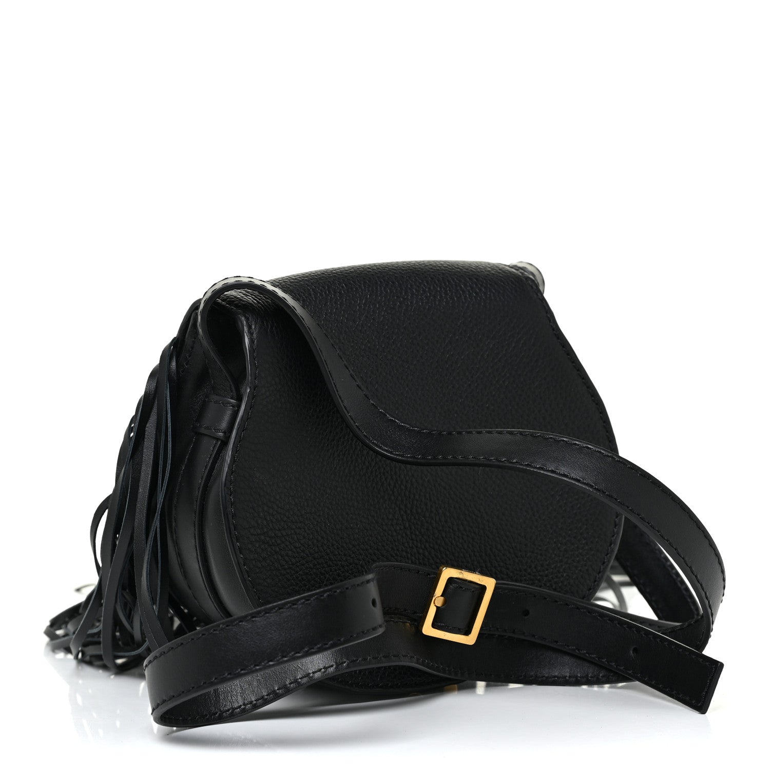 Chloe Calfskin Mini Marcie Round Fringe Crossbody Bag Black 3 of 9