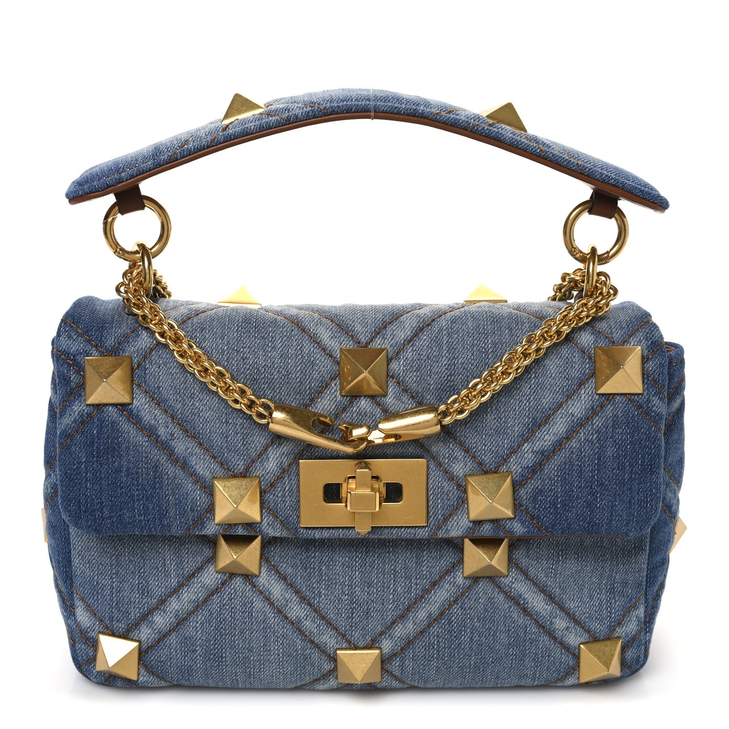 Valentino Garavani Denim Medium Roman Stud Shoulder Bag Light Denim Selleria 1 of 10