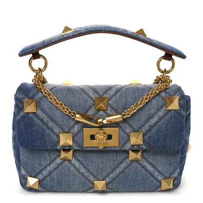 Valentino Garavani Denim Medium Roman Stud Shoulder Bag Light Denim Selleria 1 of 10