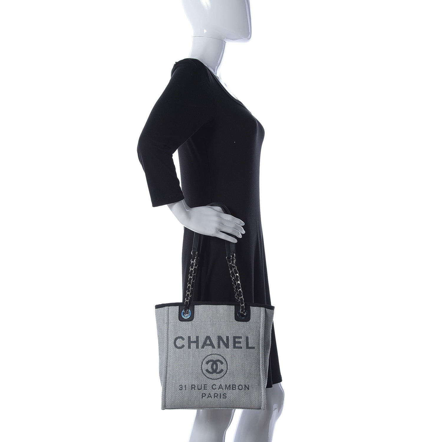 Chanel Woven Straw Raffia Mini Deauville Tote Grey 2 of 9