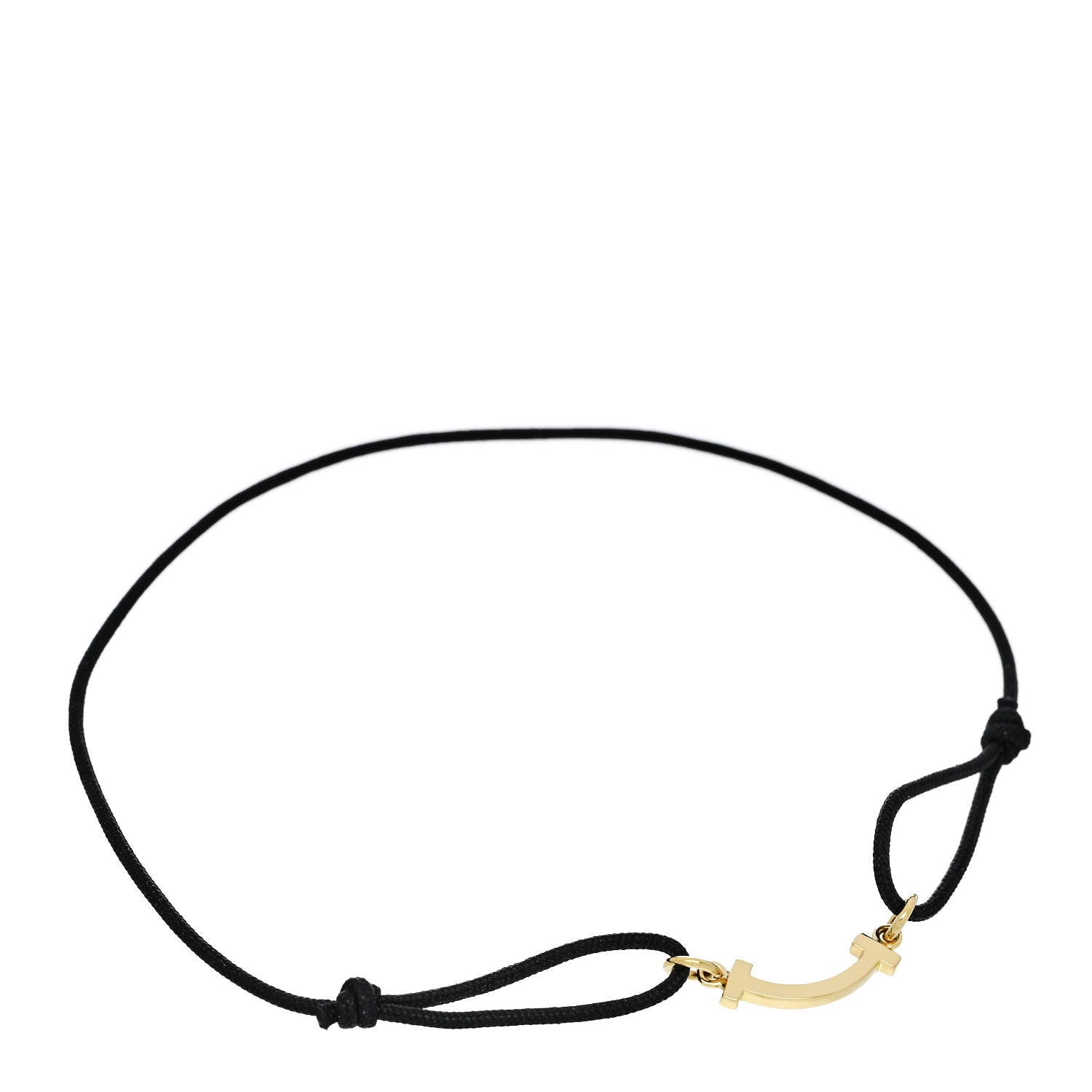 Tiffany 18K Yellow Gold Mini T Smile Cord Bracelet Black 1 of 4