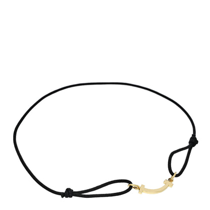 Tiffany 18K Yellow Gold Mini T Smile Cord Bracelet Black 1 of 4