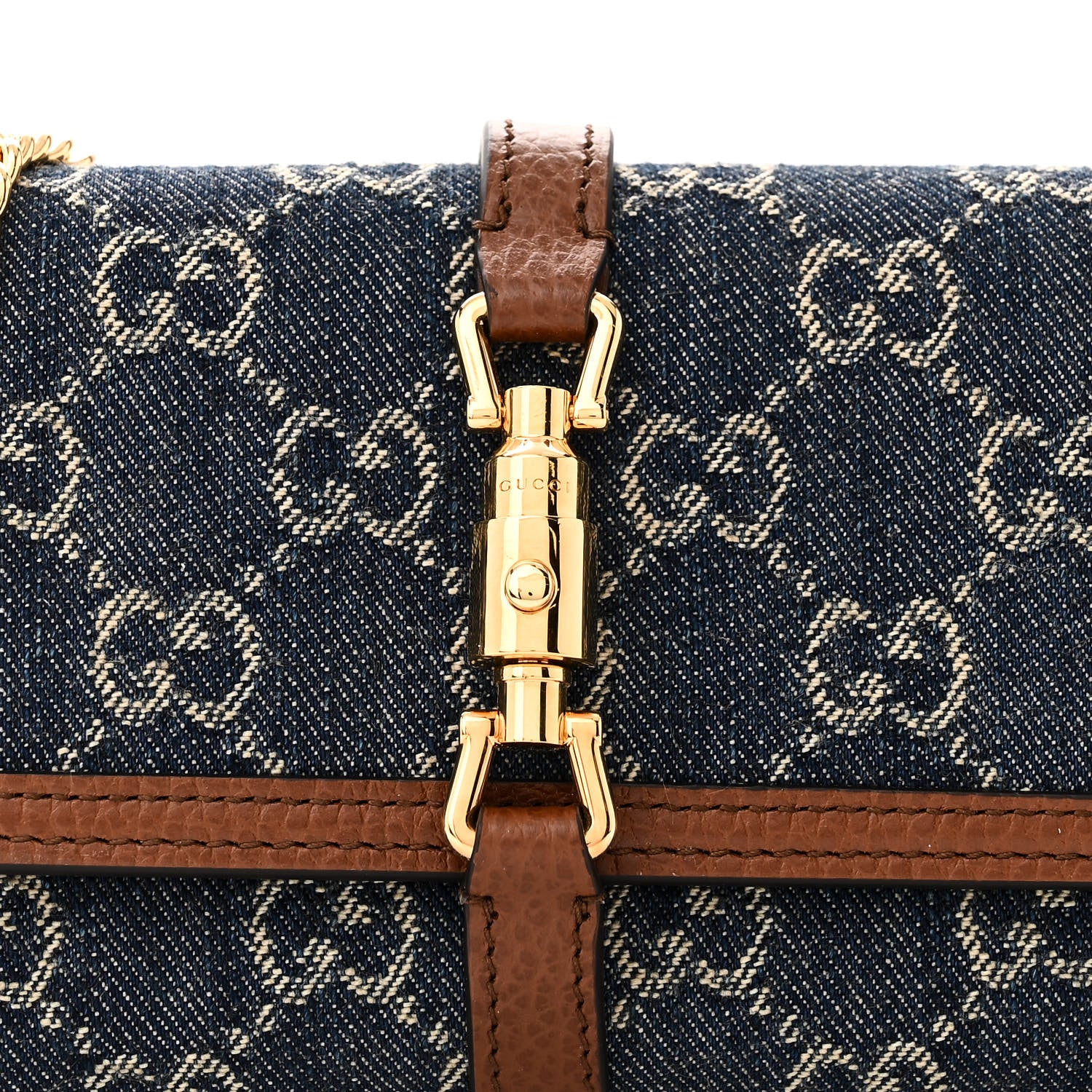 Gucci New Denim GG Monogram Jackie 1961 Chain Wallet Blue Tea Cuir 8 of 10
