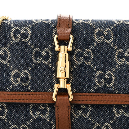 Gucci New Denim GG Monogram Jackie 1961 Chain Wallet Blue Tea Cuir 8 of 10