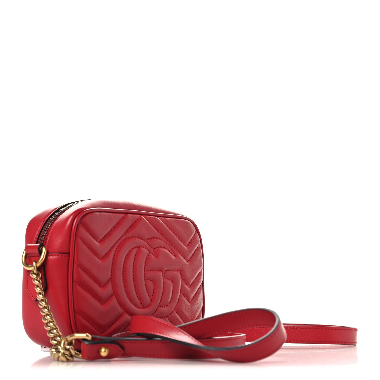 Gucci Calfskin Matelasse Mini GG Marmont Chain Shoulder Bag Hibiscus Red 3 of 10
