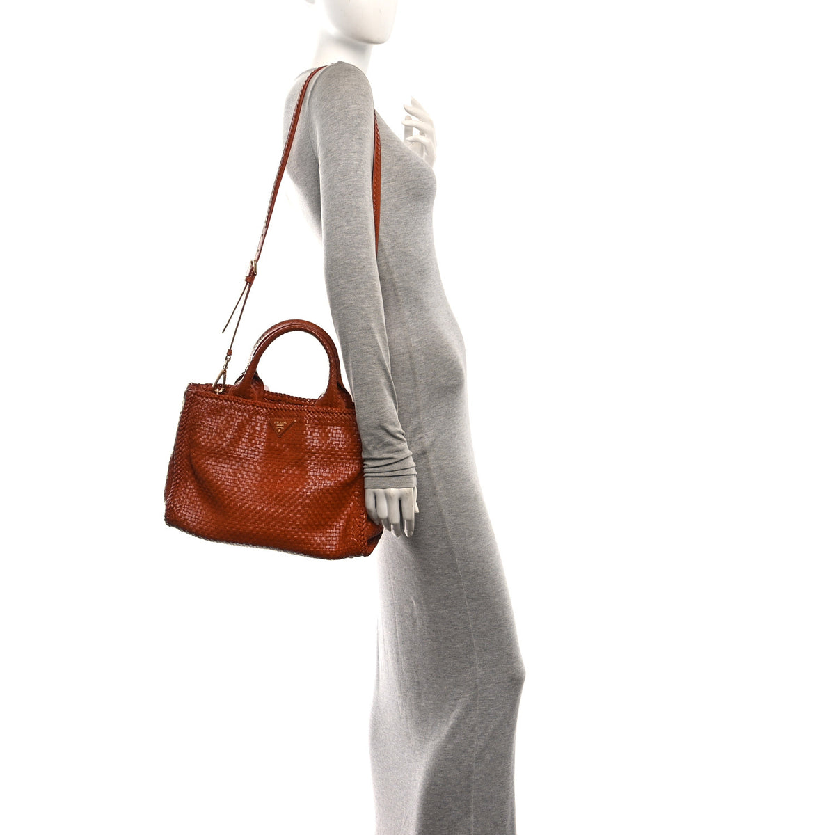 Goatskin Woven Small Tote Cognac