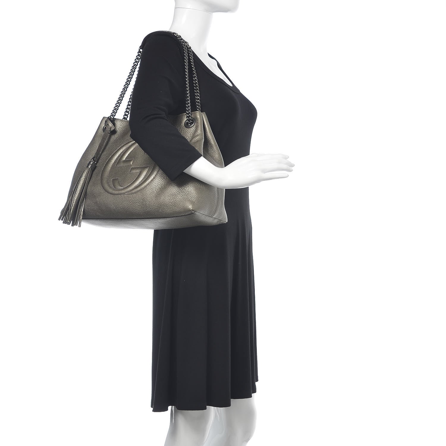 Gucci Metallic Pebbled Calfskin Medium Soho Chain Shoulder Bag Sasso 3 of 36