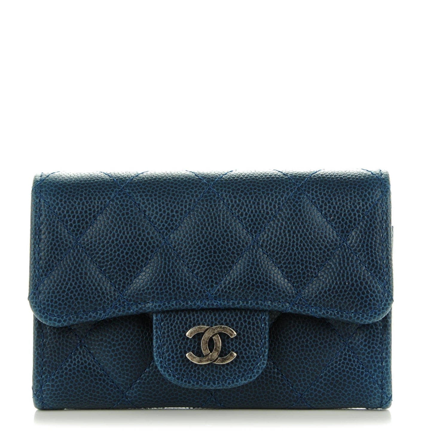 Caviar Quilted Card Holder Blue