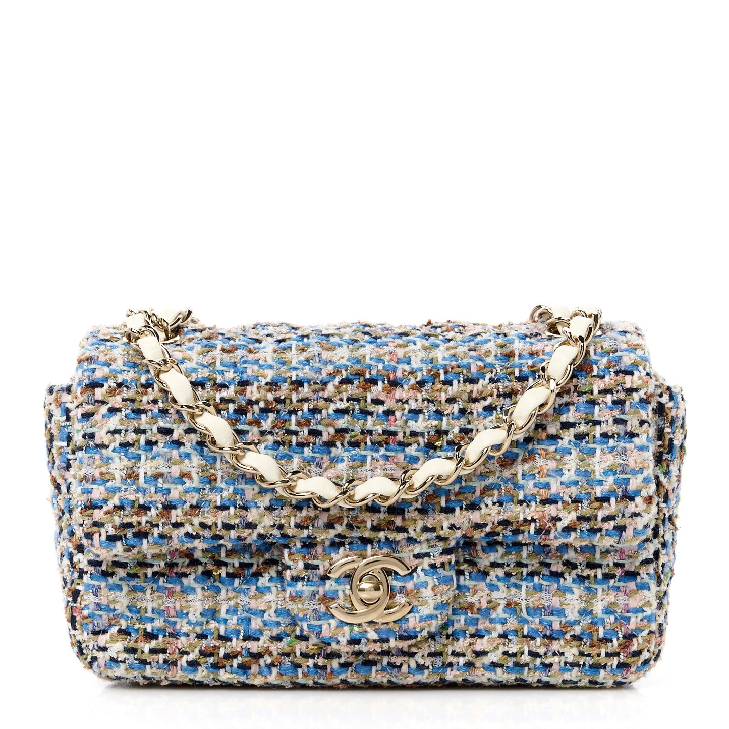 Tweed Quilted Mini Rectangular Flap Blue White