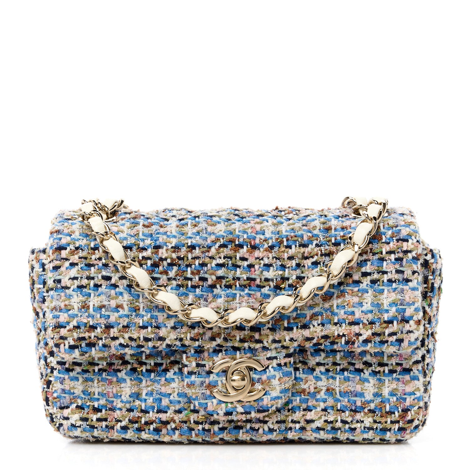 Chanel Tweed Quilted Mini Rectangular Flap Blue White 1 of 12