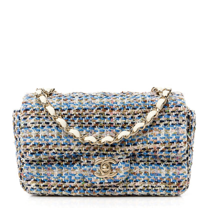Chanel Tweed Quilted Mini Rectangular Flap Blue White 1 of 12