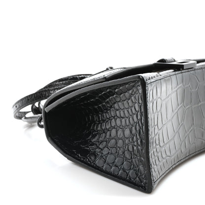 Balenciaga Shiny Calfskin Monochrome Crocodile Embossed Small Hourglass Top Handle Bag Black 8 of 9