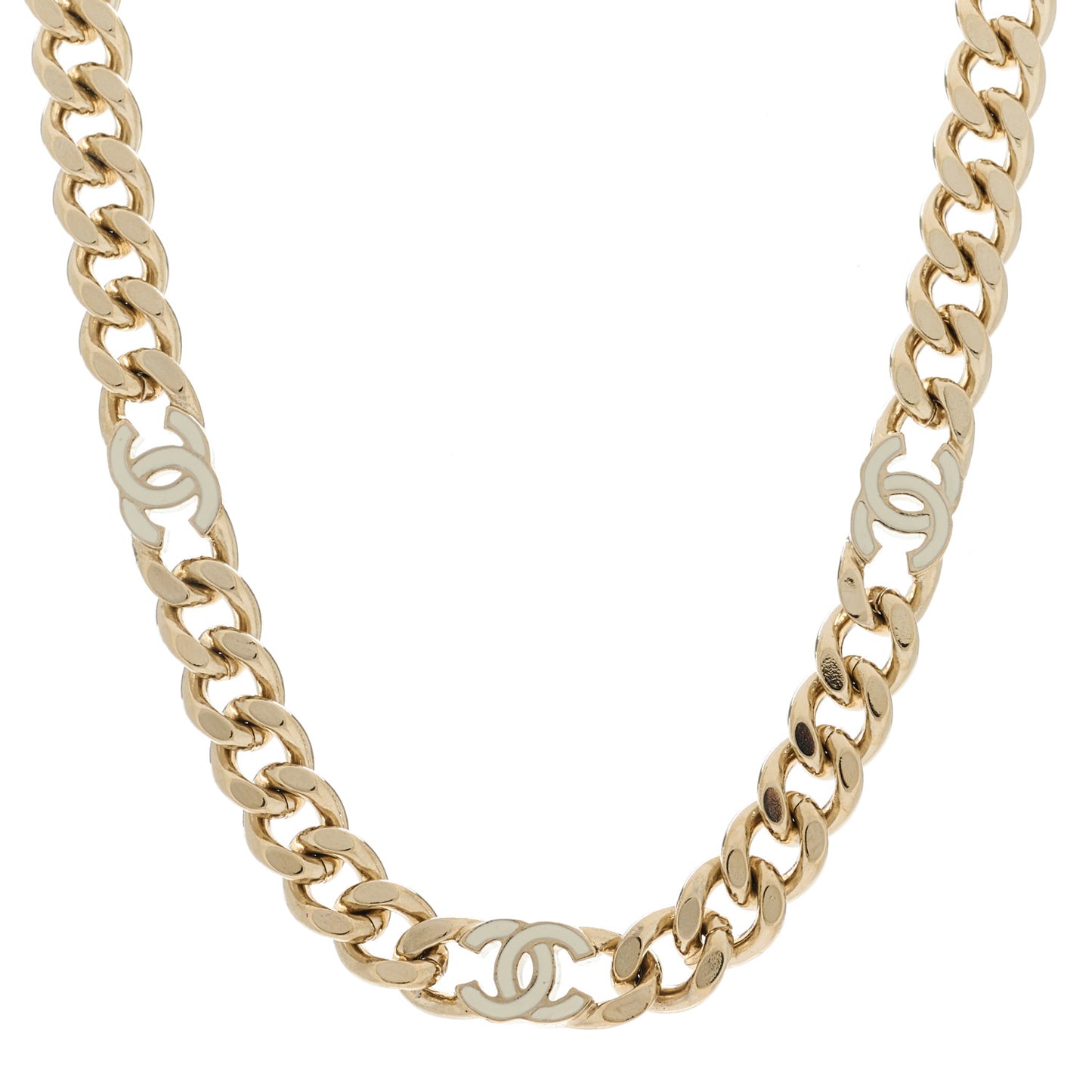 Metal Enamel Chain CC Choker Gold White