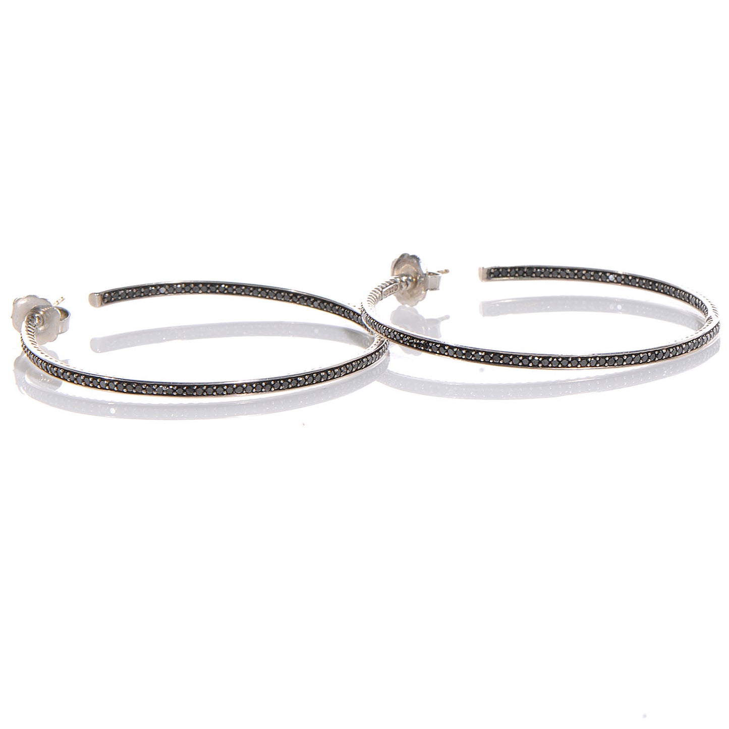 Sterling Silver Black Pave Diamond Graphite Ice Hoop Earrings