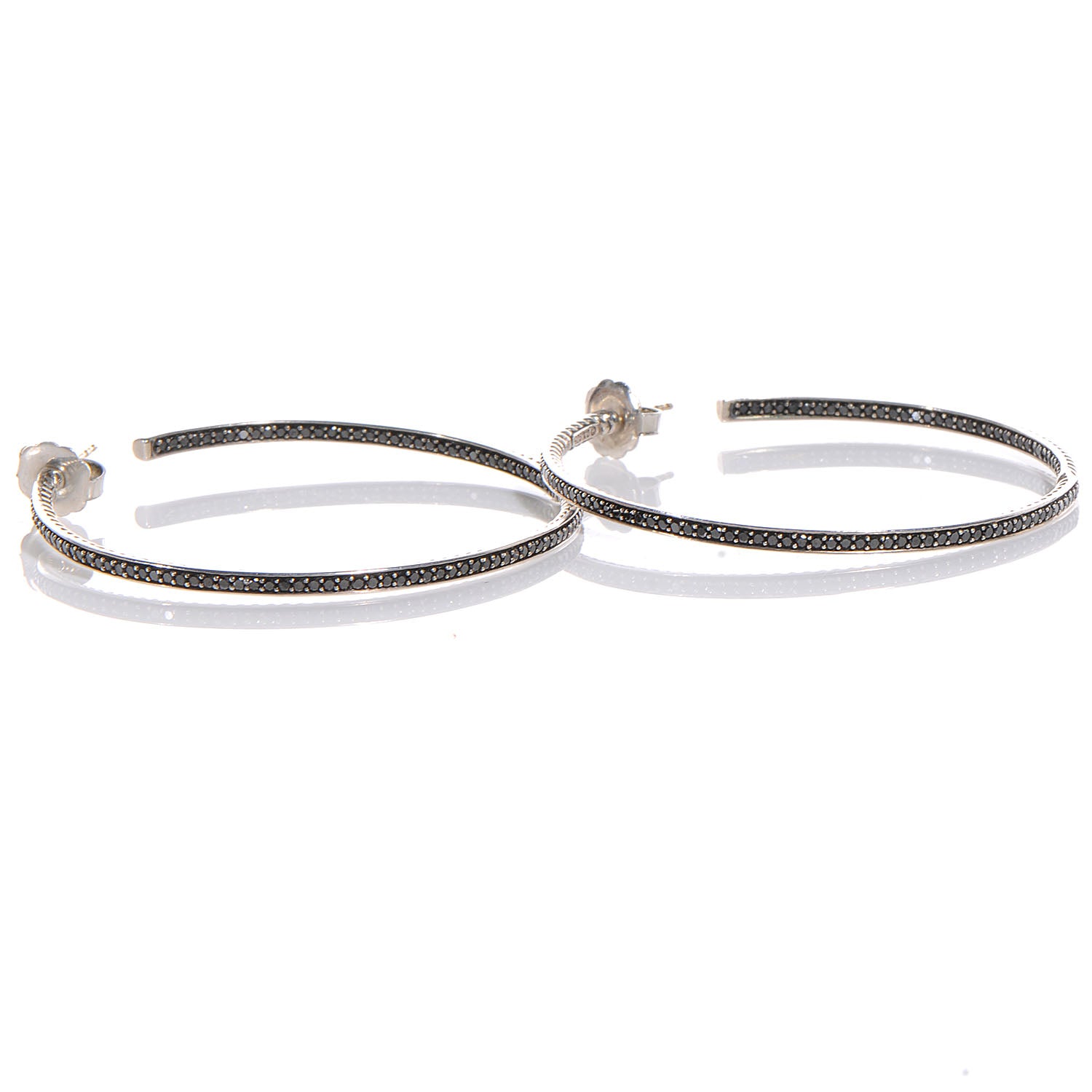 David Yurman Sterling Silver Black Pave Diamond Graphite Ice Hoop Earrings 5 of 5