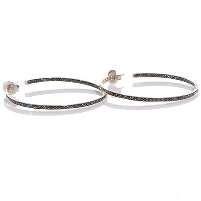 David Yurman Sterling Silver Black Pave Diamond Graphite Ice Hoop Earrings 5 of 5