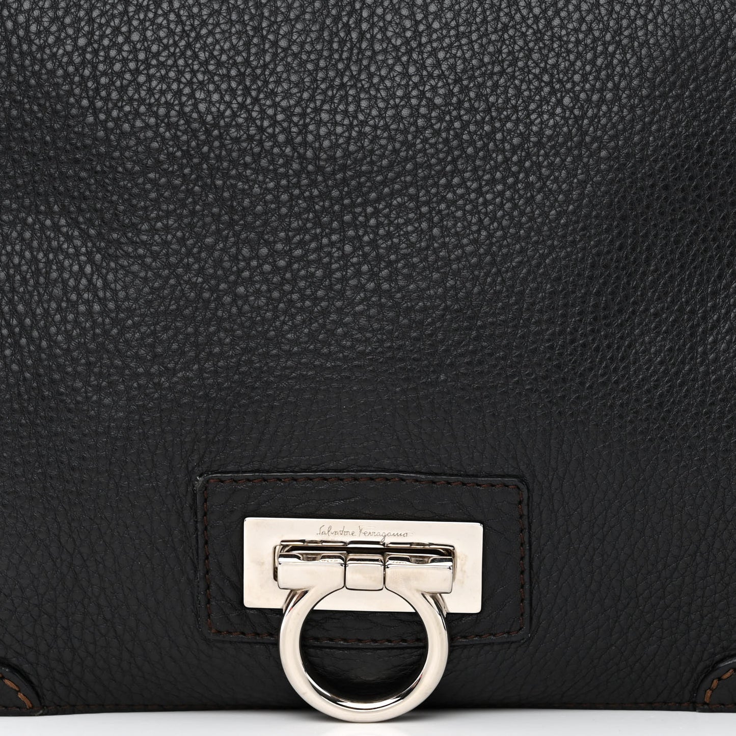 Grained Calfskin Gancini Flap Shoulder Bag Black
