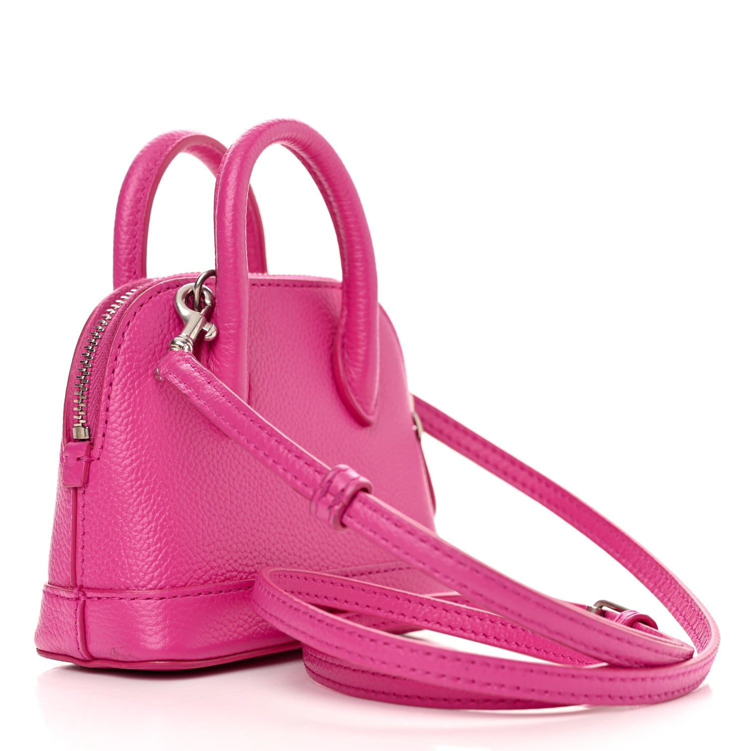 Balenciaga Grained Calfskin Logo Mini Ville Top Handle Bag Fuchsia White 3 of 13