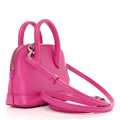 Balenciaga Grained Calfskin Logo Mini Ville Top Handle Bag Fuchsia White 3 of 13