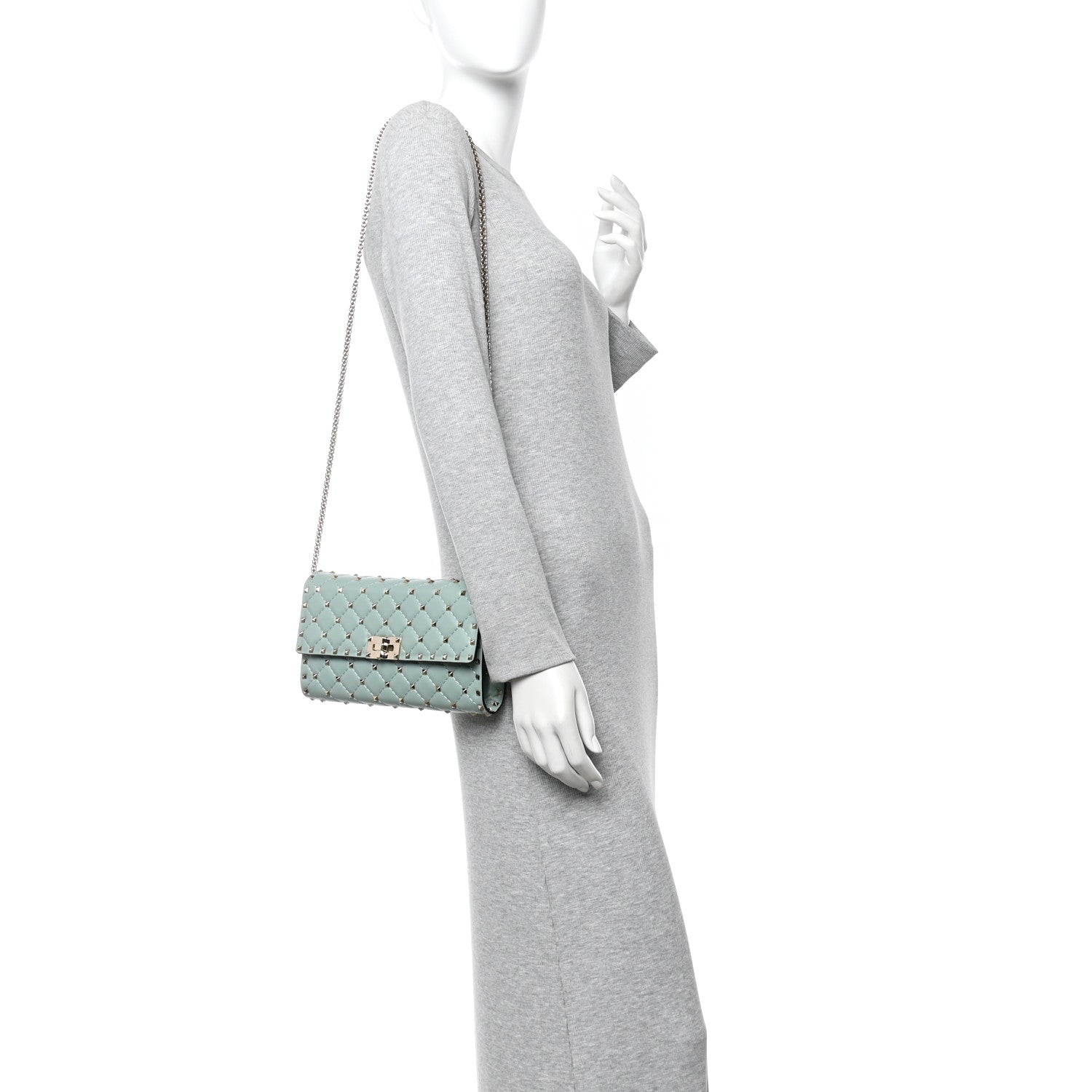 Valentino Garavani Lambskin Rockstud Spike Wallet on Chain Morning Dew 2 of 10