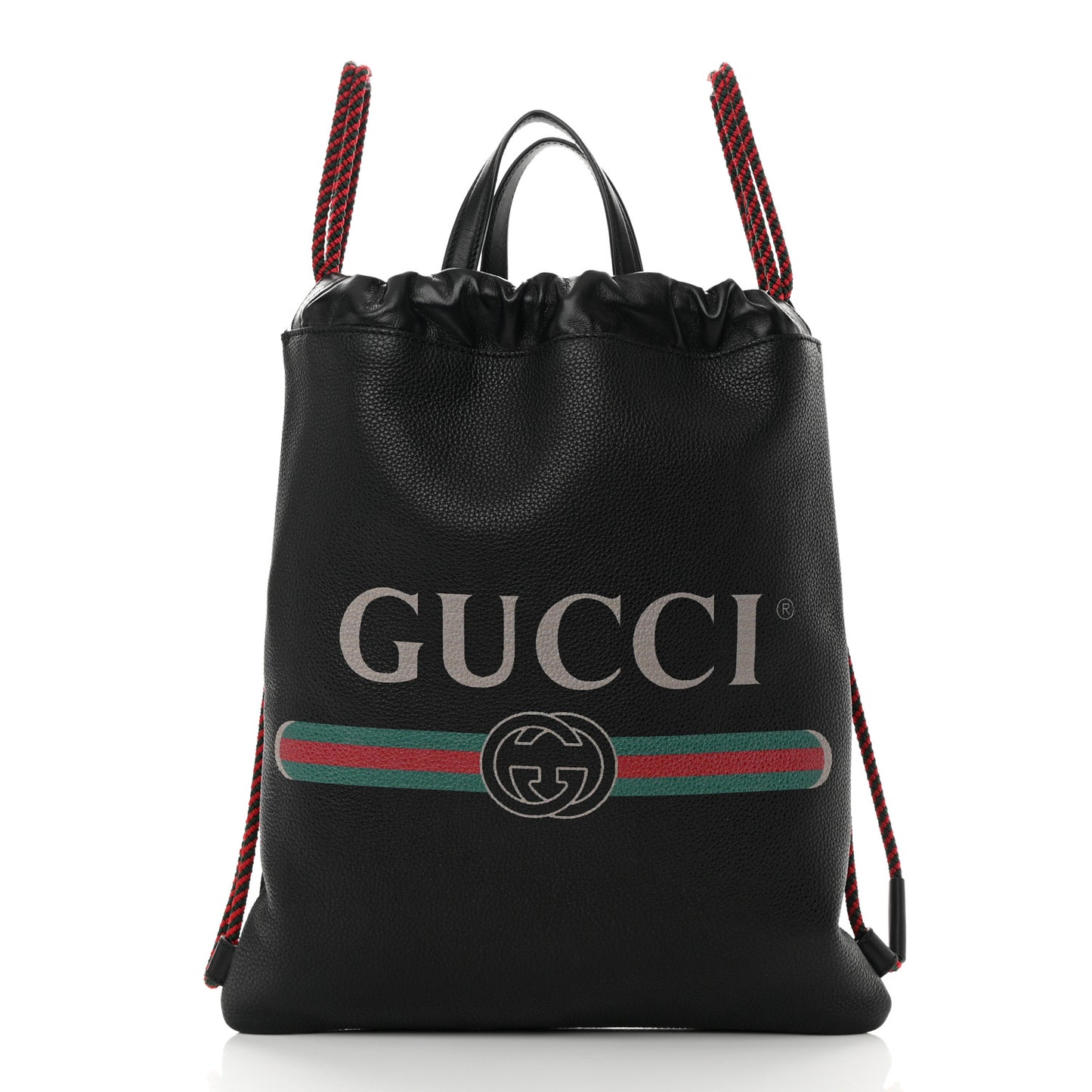 Calfskin Logo Drawstring Backpack Black