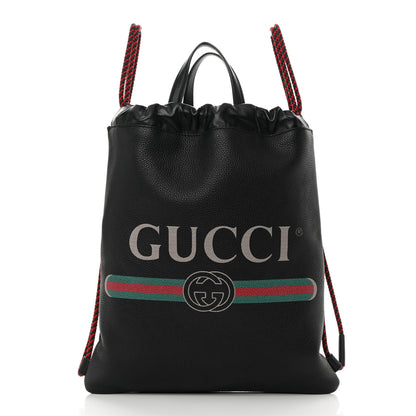 Gucci Calfskin Logo Drawstring Backpack Black 3 of 11