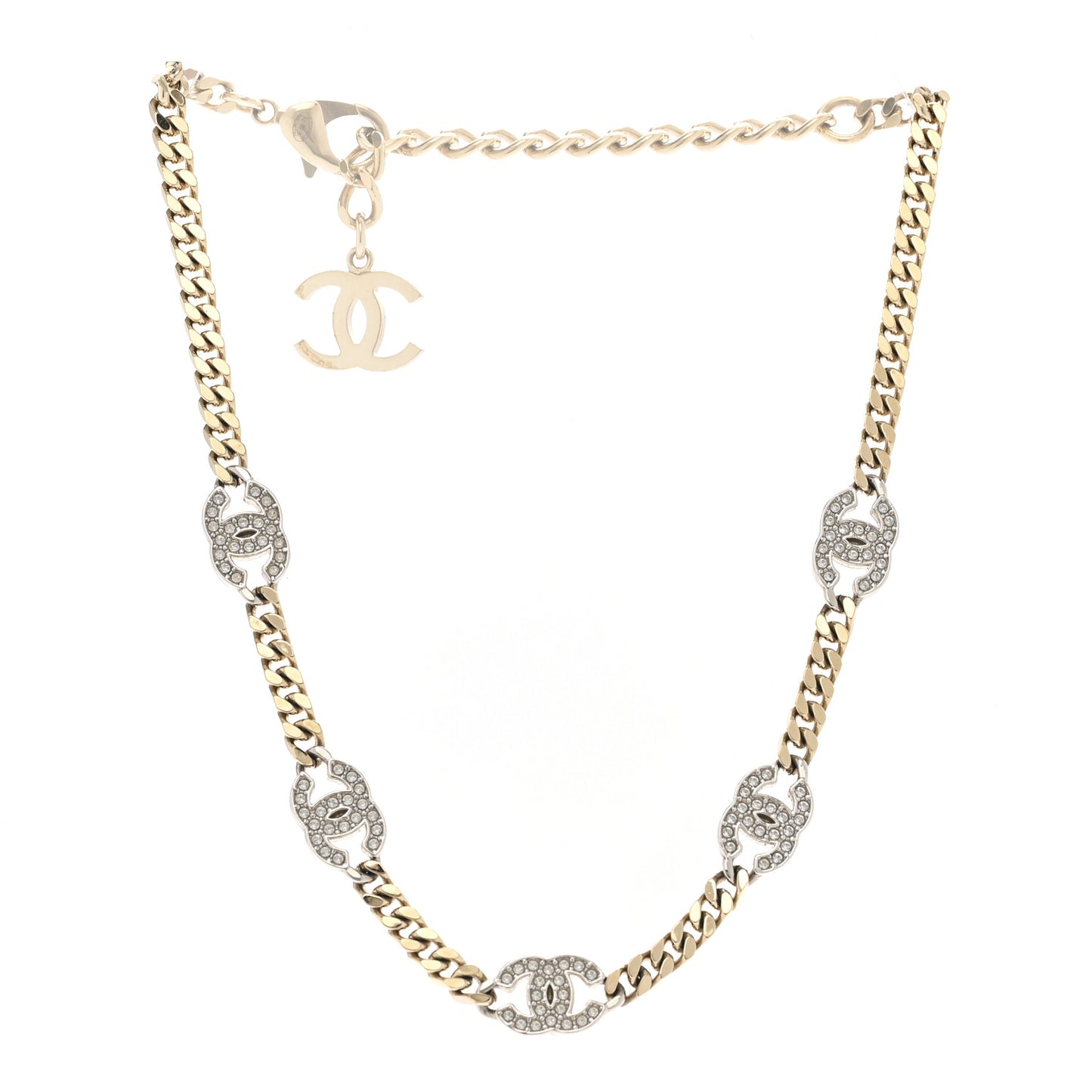 Crystal Chain CC Link Choker Gold Silver