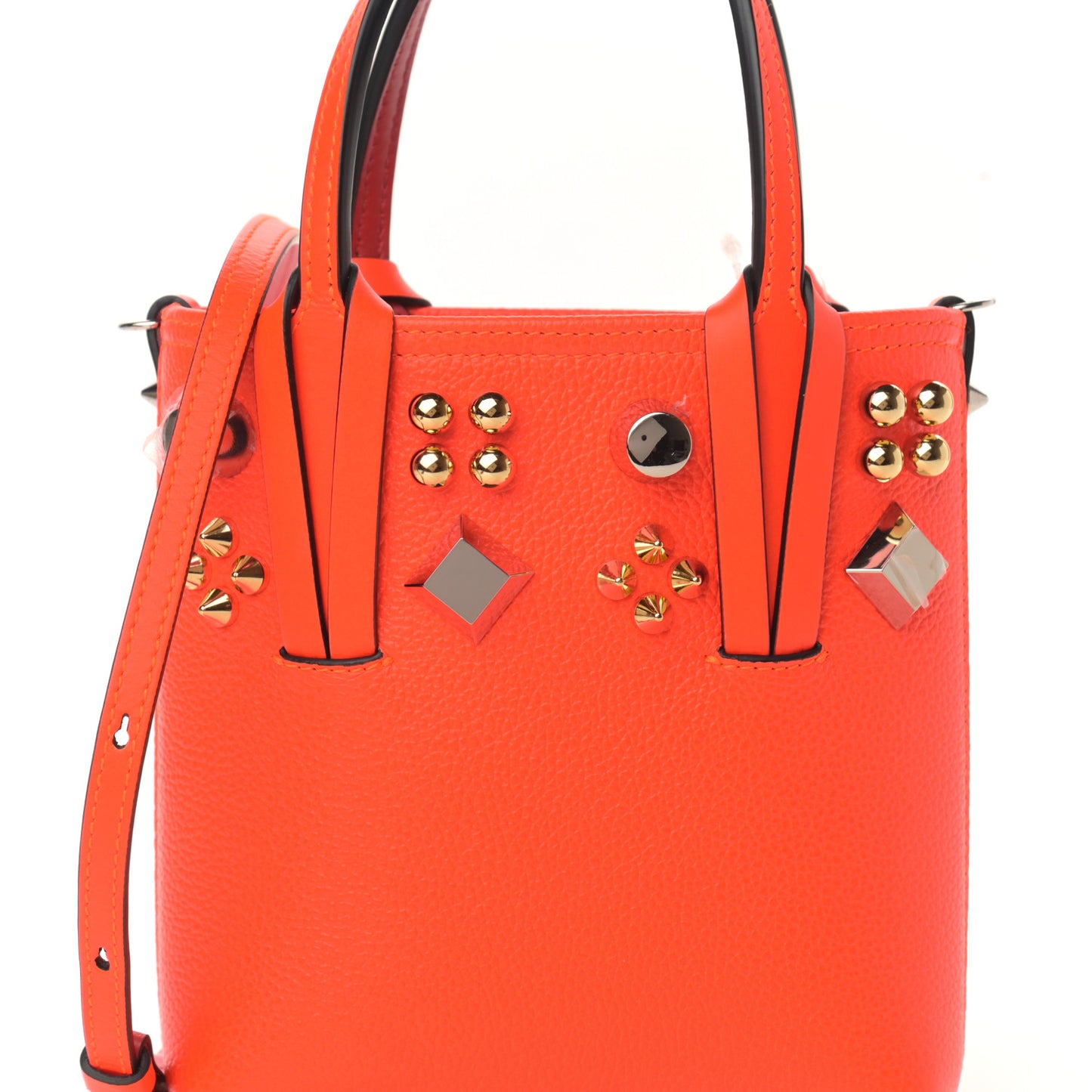 Calfskin Empire Spike Studded Mini North South Cabata Tote Red