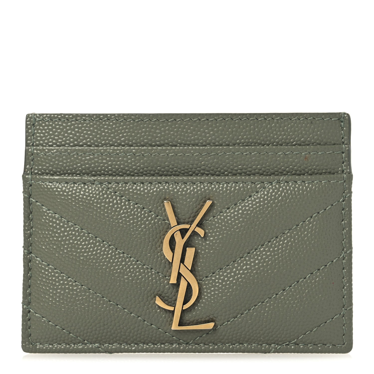 Saint Laurent Grain De Poudre Matelasse Chevron Monogram Credit Card Case Light Sage 1 of 9